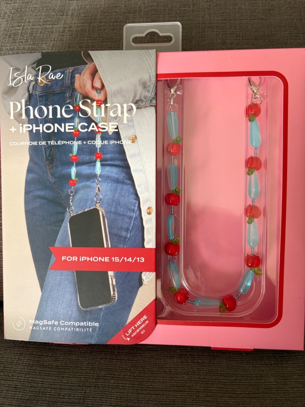 Pink & Red Beaded Phone Strap iPhone Case – Fits iPhone 13/14/15
